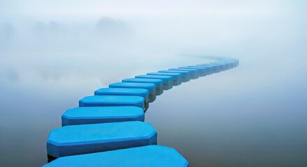 Peaceful Stepping Stone Bridge Over Mysterious Misty Water