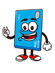 Tarjeta de crédito azul con cara y extremidades