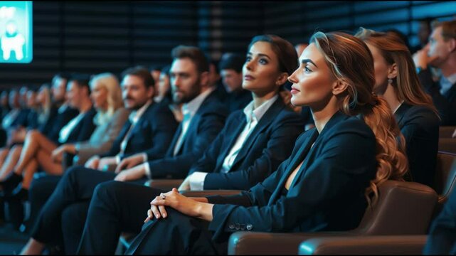 Engaging audience member captivated by speaker at professional event