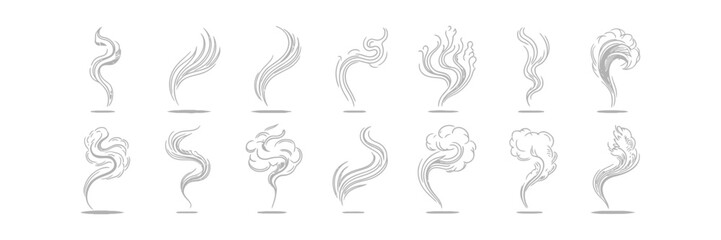 Naklejka premium Aroma Elements Smoke Steam Collection Isolated on White Background, Gray Artistic Lines