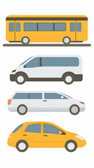 City transportation bus, van, sedan, and hatchback illustration.  Perfect for infographics, websites, and educational materials