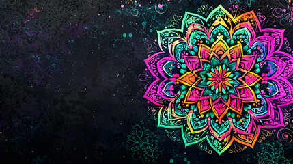 Colorful Mandala Design on Dark Background, Perfect for Yoga, Meditation, or Spiritual Wellness Websites
