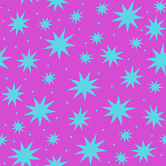 Bright festive background with stars. Holiday seamless pattern. Decoration for gift wrapping paper, fabric, clothes, textile, surface textures, scrapbook. Vector illustration.