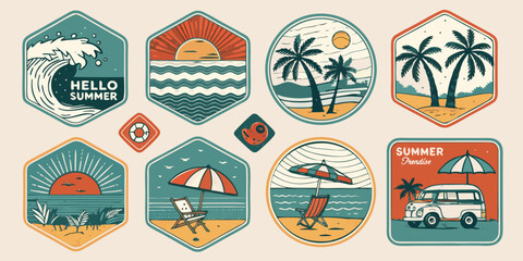 beach icons set