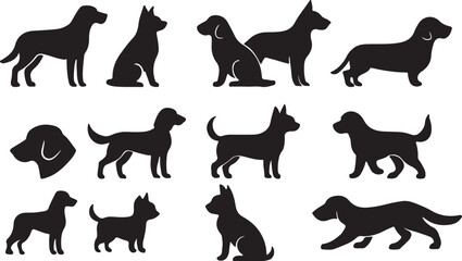 Dog silhouette collection black pet animal icons set isolated vector 