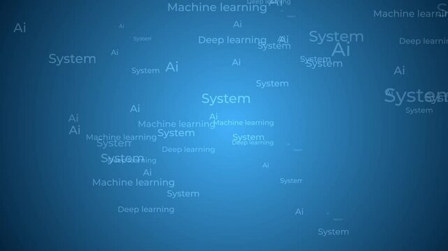 Technology system artificial intelligence deep learning and machine learning words motion graphics animation on blue tech screen