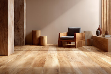 Store promotion highlighting wood textures in a cozy, minimalistic interior setting with natural light