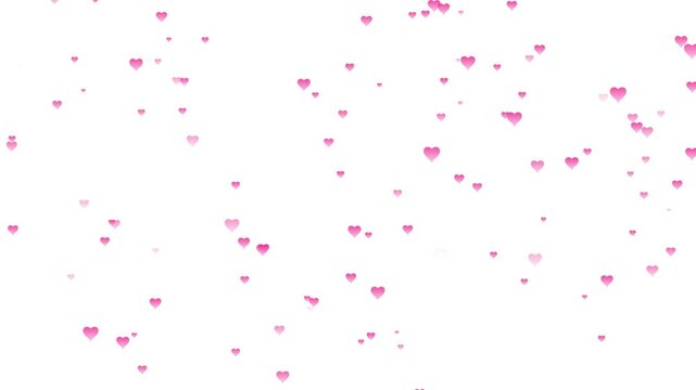 Pink hearts flowing seamless animation towards top lovely romantic backdrop motion graphics with white background