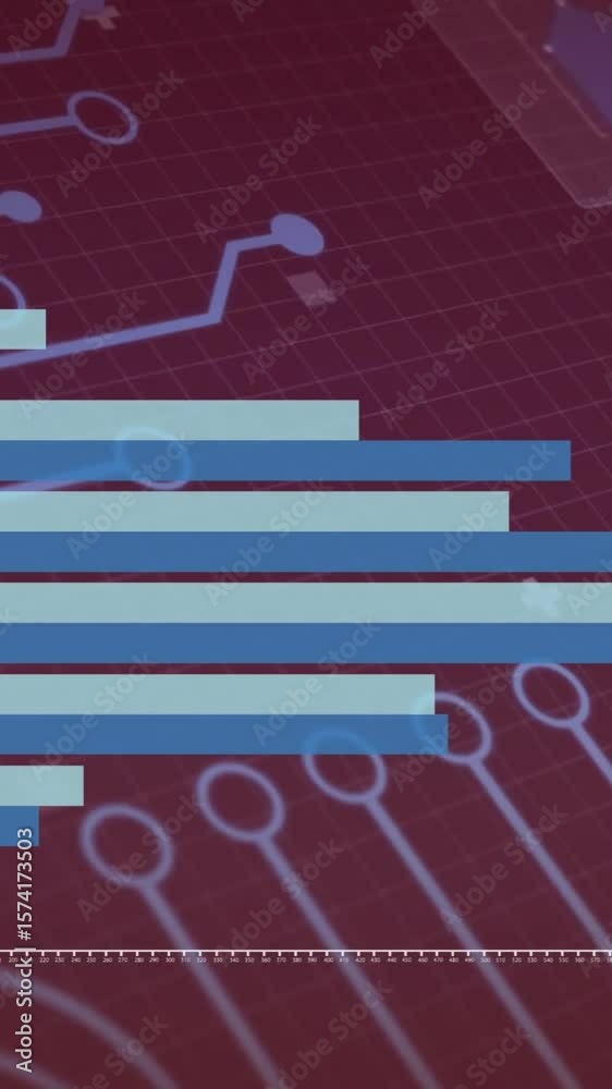 Poster bar chart showing monthly data over circuit board animation