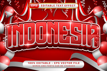 indonesia merdeka 3d text effect and editable text effect with red and white balloon Indonesian red and white flag