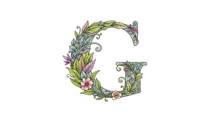 Vector floral letter g watercolor design botanical alphabet initial g nature inspired letter g illustration art print