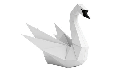 Geometric swan artwork stands gracefully; its origami-like facets catch light and shadow artfully.