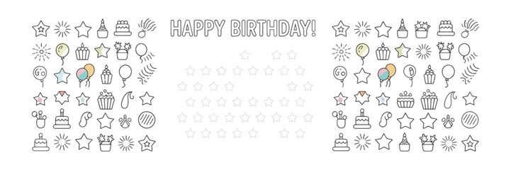 Birthday Celebration Doodle with Balloons, Cake, Sparkles, and Stars on White