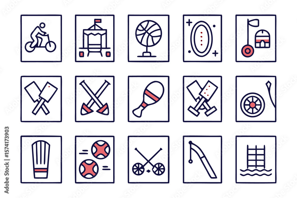 Fototapete a comprehensive collection of minimalist line graphics representing various athletic activities and 