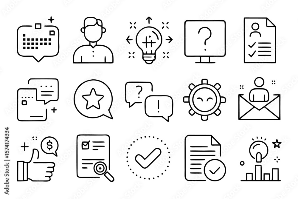 Poster comprehensive collection of clean modern line art symbols representing various survey and web relate