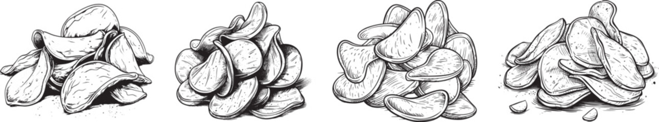 Potato Chips Stack, Vector Illustration on White Background.