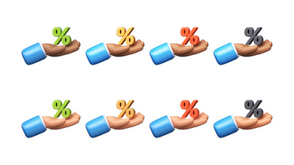 3D Percent Symbols in Human Hands. Symbol of finance, discount or value added tax
