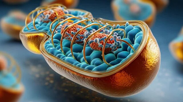 Intricate Cell Structure: A visually striking, intricately detailed, scientific illustration of a cell's inner workings, offering a peek into the microscopic world. 