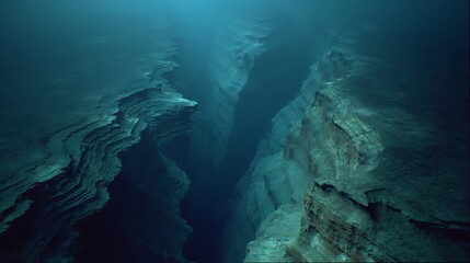 Submerged Canyon Depths, Ethereal Underwater Landscape Scene