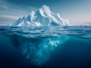 Majestic Iceberg Split View: Above and Below the Arctic Ocean's Surface Depicts the Unseen Beauty Beneath, A Stark Reminder of Climate Change