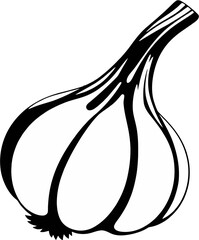 Classic black and white vector silhouette of a garlic clove