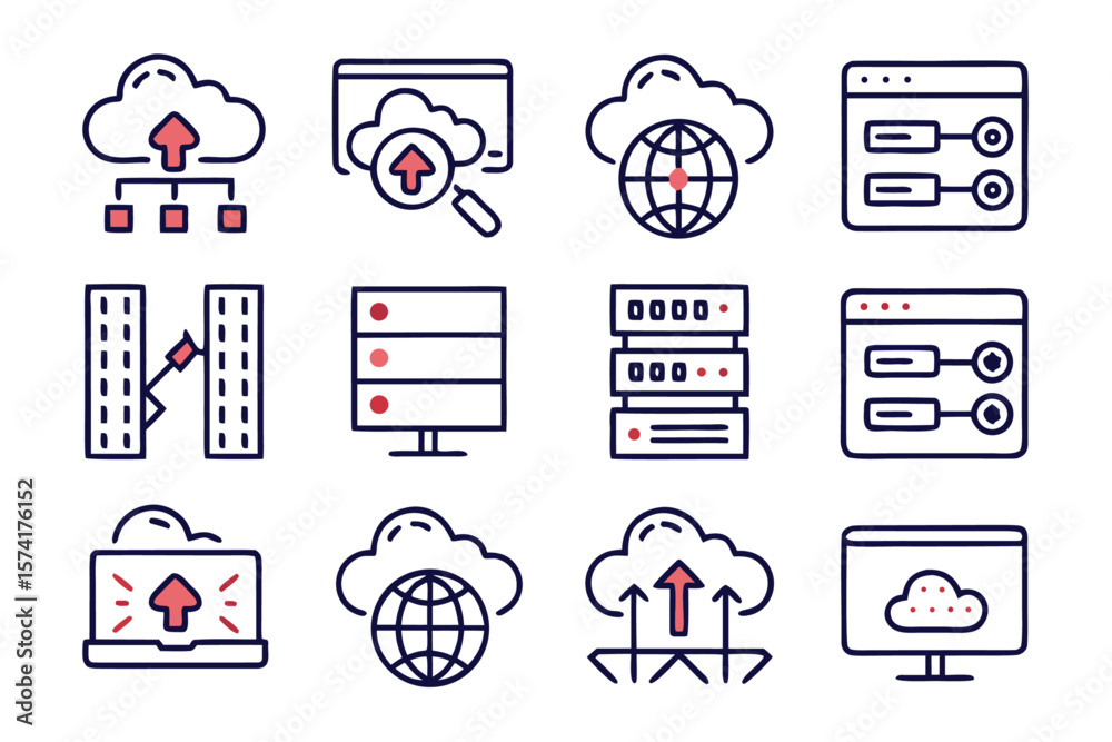 Poster comprehensive collection of clean modern line style graphical elements representing various aspects 