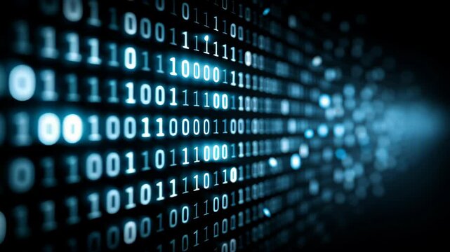 Glowing binary data wall showcases depth of digital technology, creating mesmerizing ambiance with numbers and futuristic patterns