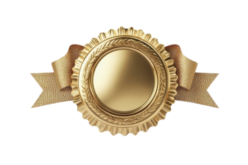 Golden Award Medal with Detailed Ribbon 3D Render Achievement Success Celebration Shiny Luxury