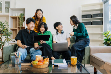 Lifestyle people. happy people of college students excited overjoyed examination results with good...