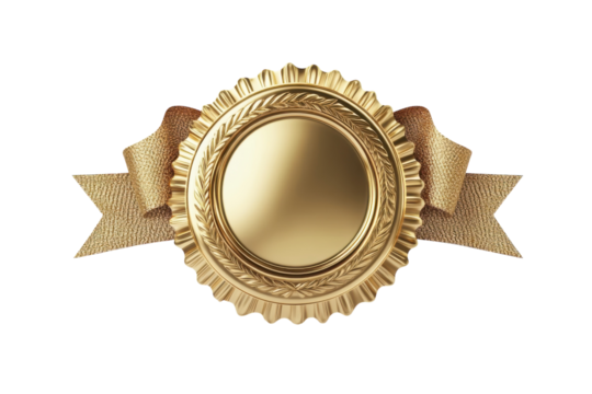 Golden Award Medal with Detailed Ribbon 3D Render Achievement Success Celebration Shiny Luxury