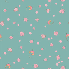 Pastel Birds and Flowers Vector Seamless Pattern n a whimsical vintage style