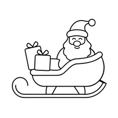 santa claus in sleigh with gifts outline