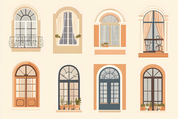 Obraz premium Charming mediterranean-style windows with balconies and potted plants