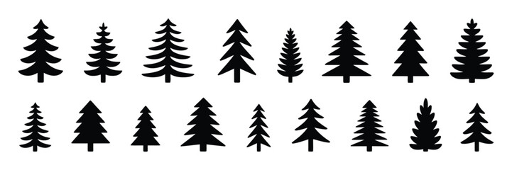 Obraz premium Evergreen Silhouette Set, Fir Tree Collection, Coniferous Tree Icons, Isolated Elements