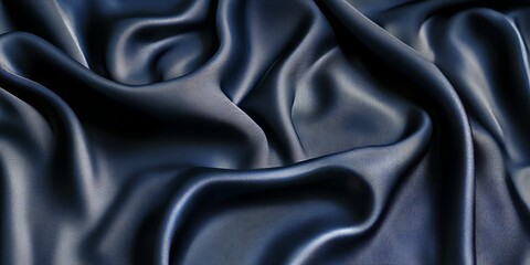 Fototapeta premium Luxurious Navy Blue Satin Fabric with Soft Texture, Gentle Folds, and Elegant Drape for Fashion Use