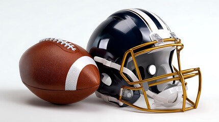 Football Equipment Featuring Realistic Helmet and Ball on Display
