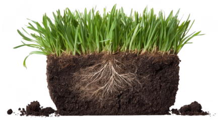 Healthy grass roots in soil