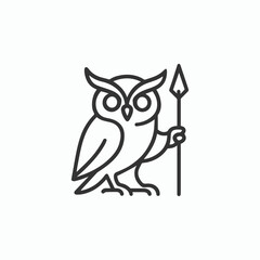 owl with spear line minimalism logo vector illustration template design