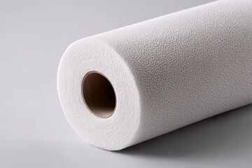 Fototapeta premium Close-up of textured white paper towel roll on gray background