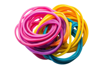 Colorful Rubber Bands Cluster Abstract Vibrant Stationery Art Design on Black Backdrop Elastic Bands