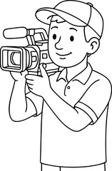 3D Flat Icon of Person with Camera and Tripod – Photography Service Illustration
