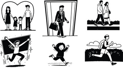 Man, Couple, and Family Silhouettes &ndash; Vector Icons Isolated on White Background

