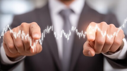 Navigating Market Dynamics: A professional, in an elegant suit, firmly holds a dynamic line chart, visualizing the ever-shifting market trends and financial data.