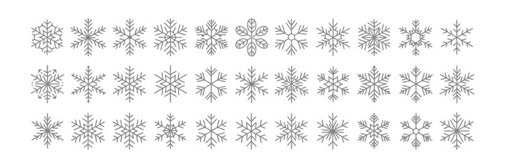 Obraz premium Set of Thirty Snowflake Line Art Designs with Geometric Style on White Background