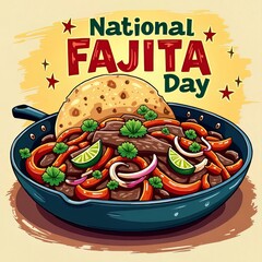 National Fajita Day - Hot Skillet with Steak and Vegetables