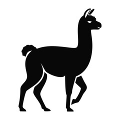 A black llama silhouette walking, ideal for animal, farm, and South American themes, representing unique wildlife and domesticated animals