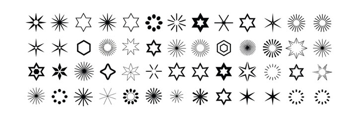 Obraz premium Star Icons Collection, Black Silhouette, Geometric Shapes, Decoration, Transparent