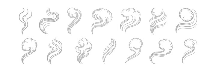 Fototapeta premium Steam Outline Set Various Shapes Isolated Vapor Trails Aroma Design on White