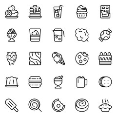 Collection of Basic Sweet Dessert Related Vector Line Icons. Contains Icons like Biscuit, Cake, Candy, Cocoa and more. Editable stroke. 48x48 pixels