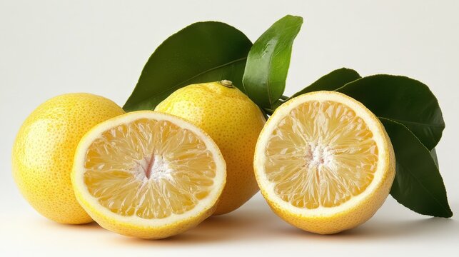 Fresh juicy lemons with leaves. Perfect for food, health, and beverage advertising. Ideal for websites, blogs, and social media.